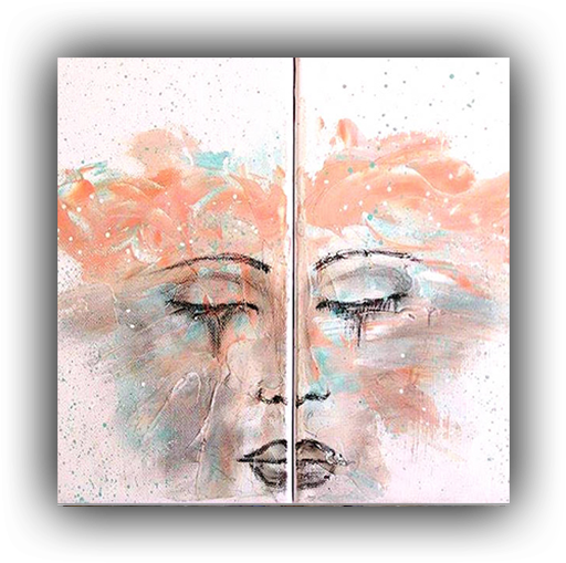 Abstract Face Double Canvas Acrylic Painting Abstract - Modern Art (585x616), Png Download