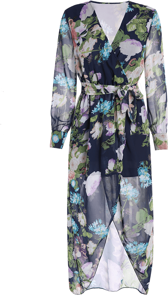 Wholesale Slit Floral Surplice Long Sleeve Hawaiian - Long-sleeved T-shirt (800x1064), Png Download