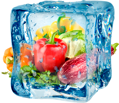 Frozen Products In Ice Cube - Frozen Vegetables (400x348), Png Download