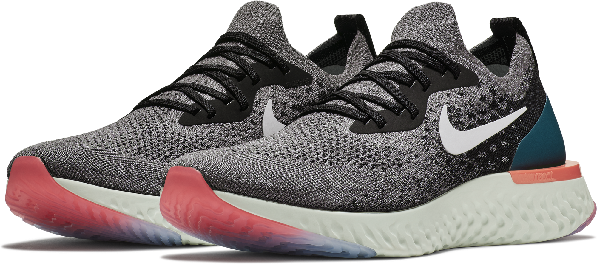 Men's Epic React Flyknit Running Shoe - Nike Epic React Flyknit Gunsmoke Black Geode Teal White (2000x2000), Png Download