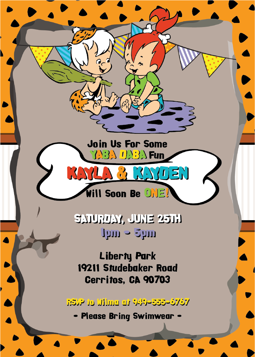 Pebbles - Free Flintstones Invitation Template (1200x1200), Png Download