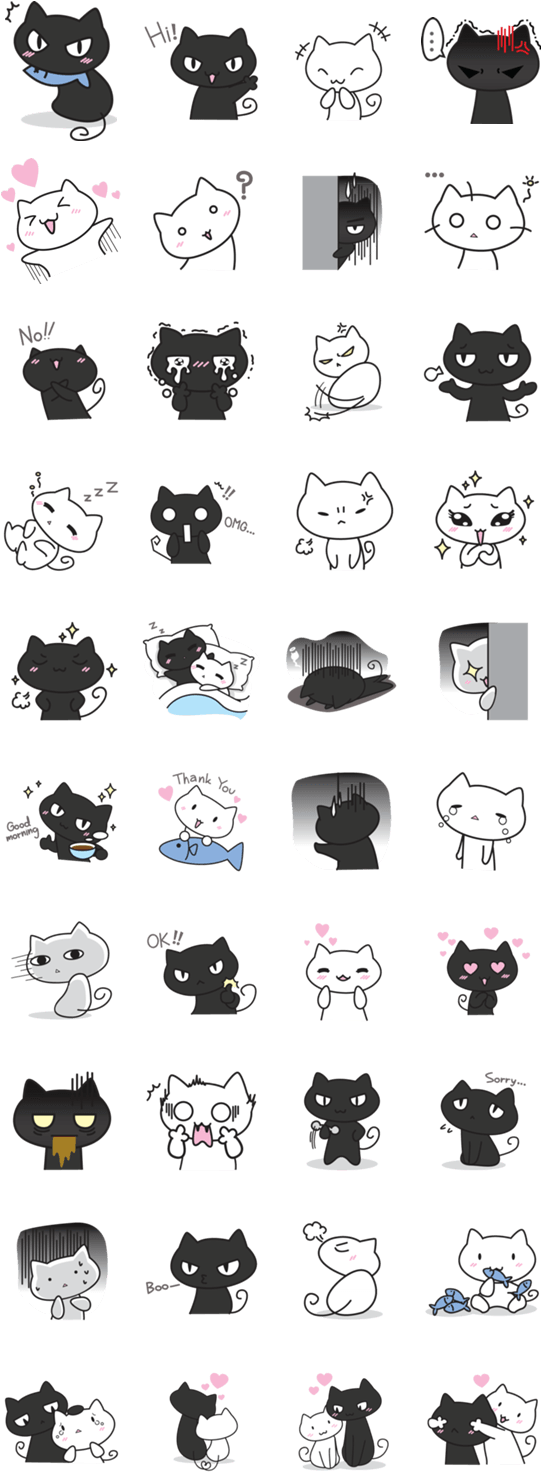 More - Kawaii Stickers Black And White (562x1500), Png Download