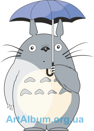 Totoro Umbrella Png - Totoro With Umbrella Silhouette (300x419), Png Download