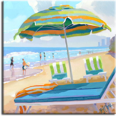 Colorful Beach Umbrellas Oil On Board, - Oil Painting (510x384), Png Download