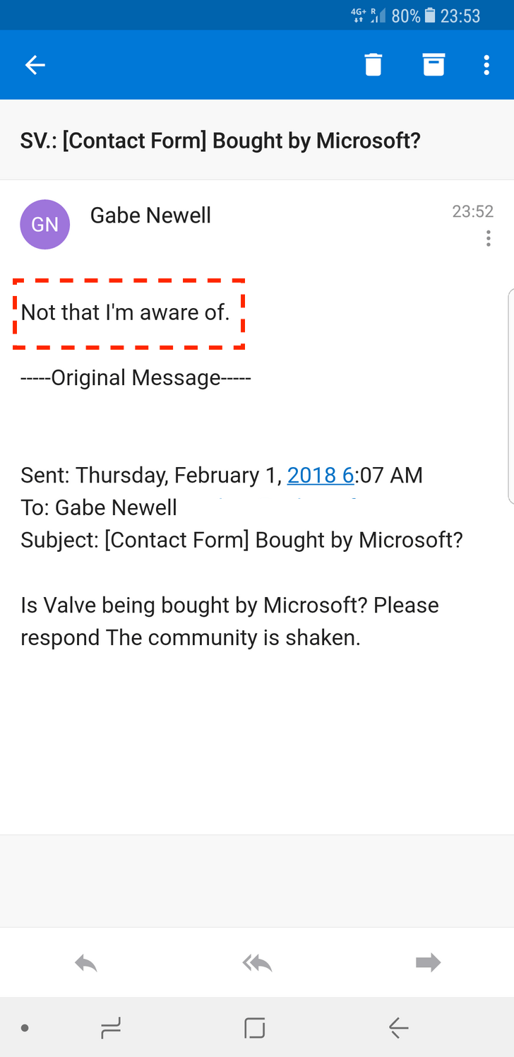 An Email Reply From Gabe Newell On Microsoft Valve - Gaben Email Address (728x1496), Png Download