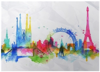 London Skyline Silhouette Watercolor (400x400), Png Download