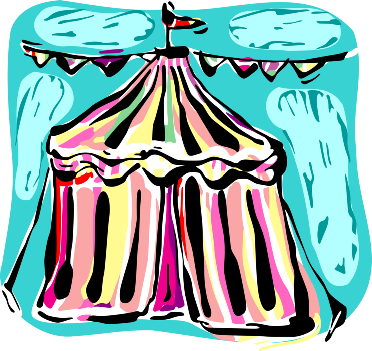 Vector Illustration Of Big Top Circus Tent With Streamers (743x700), Png Download