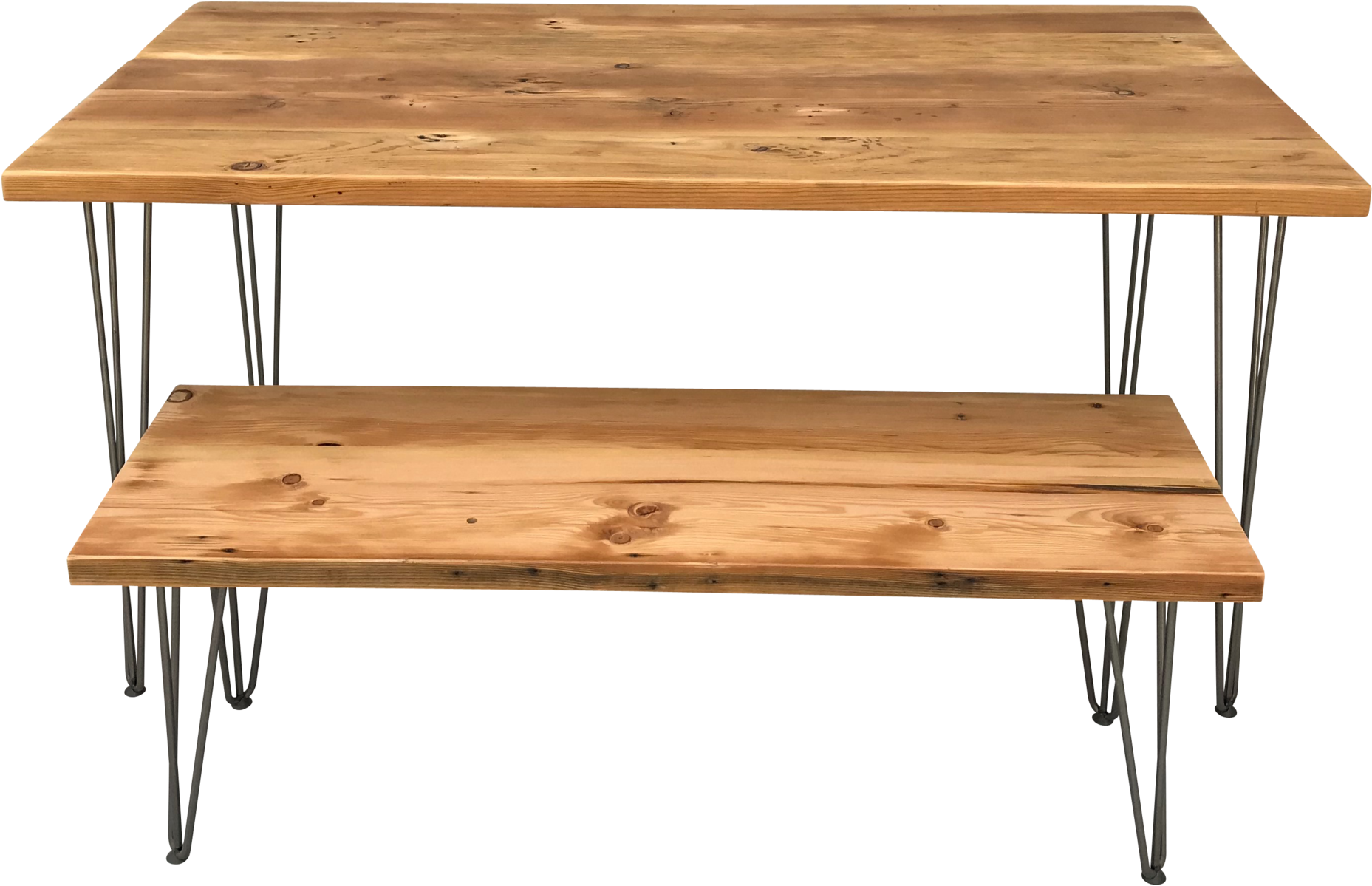Reclaimed Wood Table & Bench Set With Hairpin - Bench (2048x2048), Png Download