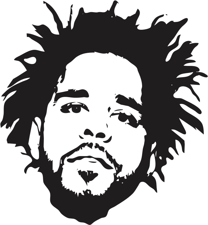 9-2 - J Cole Black And White Stencil (802x802), Png Download