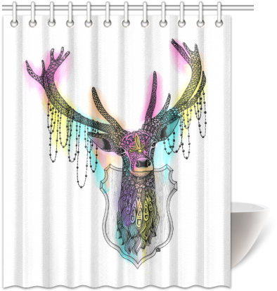 Ornate Deer Head Shower Curtain Sizes - Drawing (500x500), Png Download