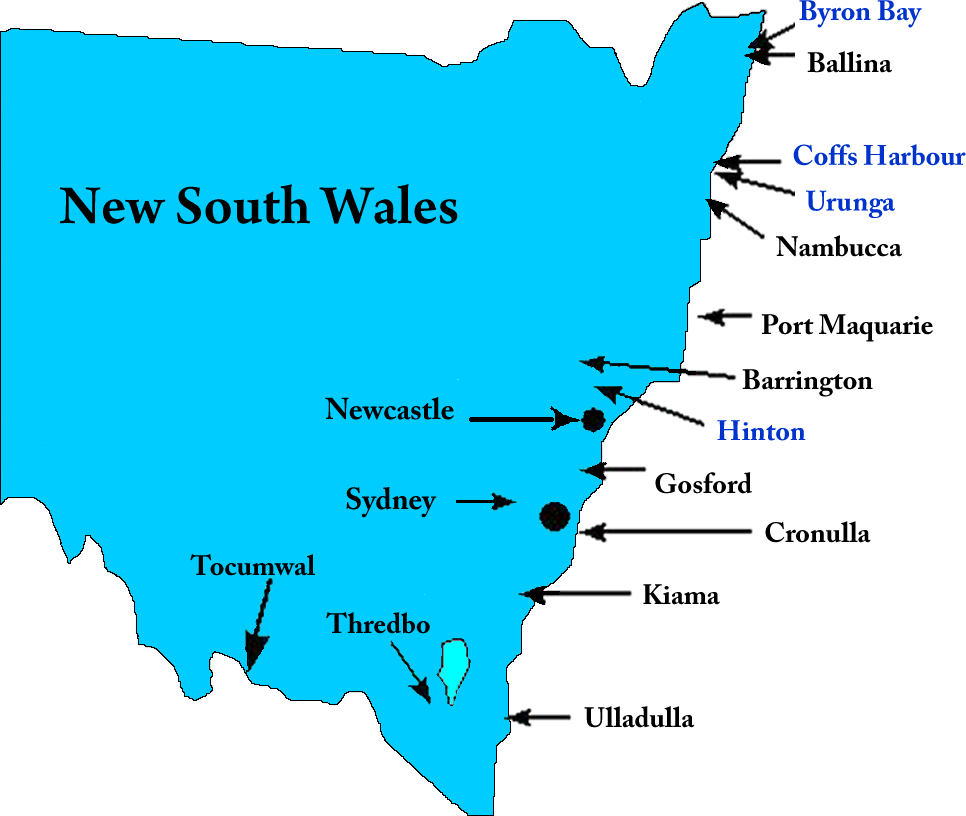 New South Wales Shark Attack News - Map Of Nsw Gosford (966x816), Png Download