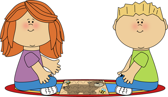 Kids On Rug Putting Puzzle Together - School Centers Clip Art (550x318), Png Download