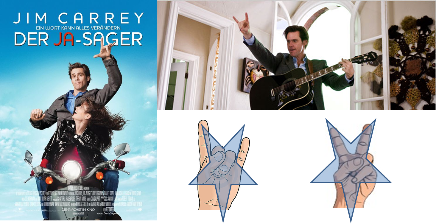 On Another Poster We Have Jim Carrey Flashing The Satanic (1464x752), Png Download