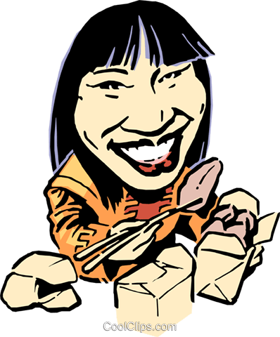 Cartoon Chinese Girl With Chopsticks (398x480), Png Download