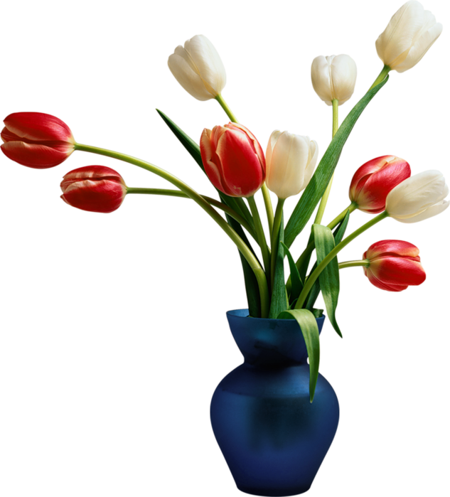 Blue Vase With Tulips - Vase With Flower Png (633x699), Png Download