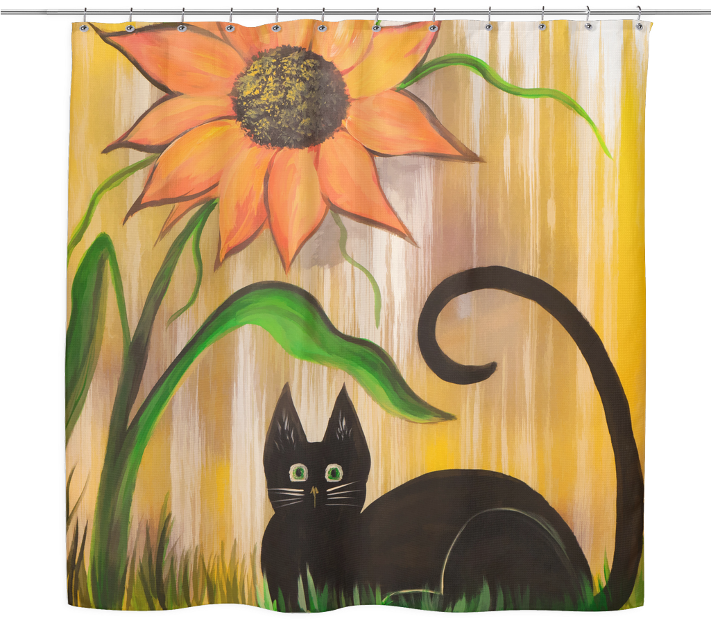 Black Cat Sunflower Shower Curtain - Poster (1024x1024), Png Download