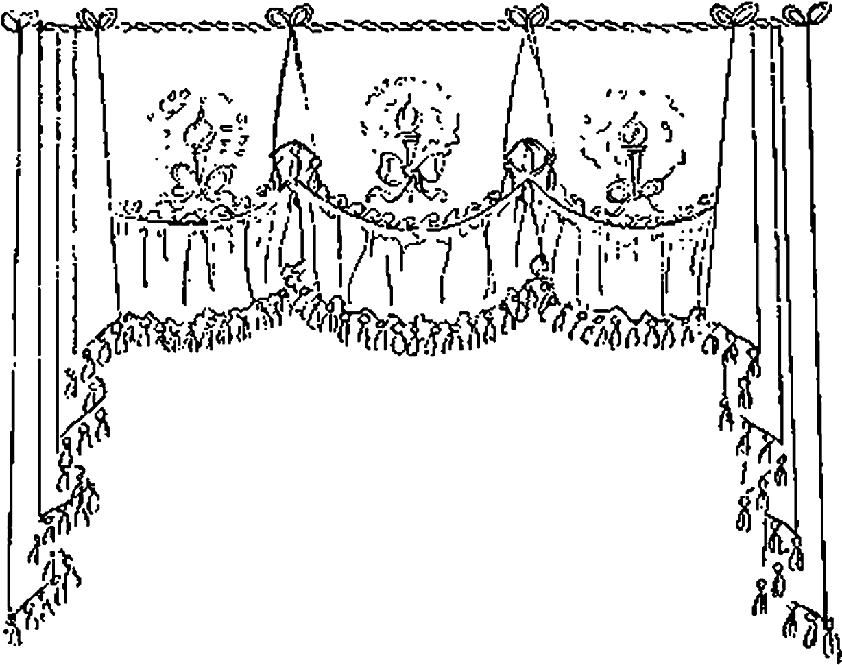 Vintage French Curtain Designs Digital Clipart - Drawing Curtains (1600x1303), Png Download