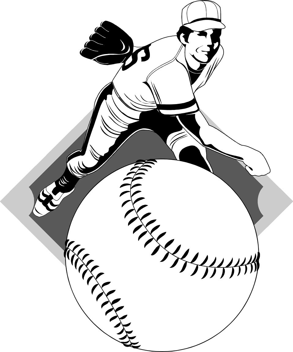 Free Stock Photo - Baseball Pitcher Black And White (958x1153), Png Download