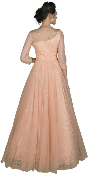 Peach & Gold Net Ball Gown By Dolly J - Gold (400x600), Png Download