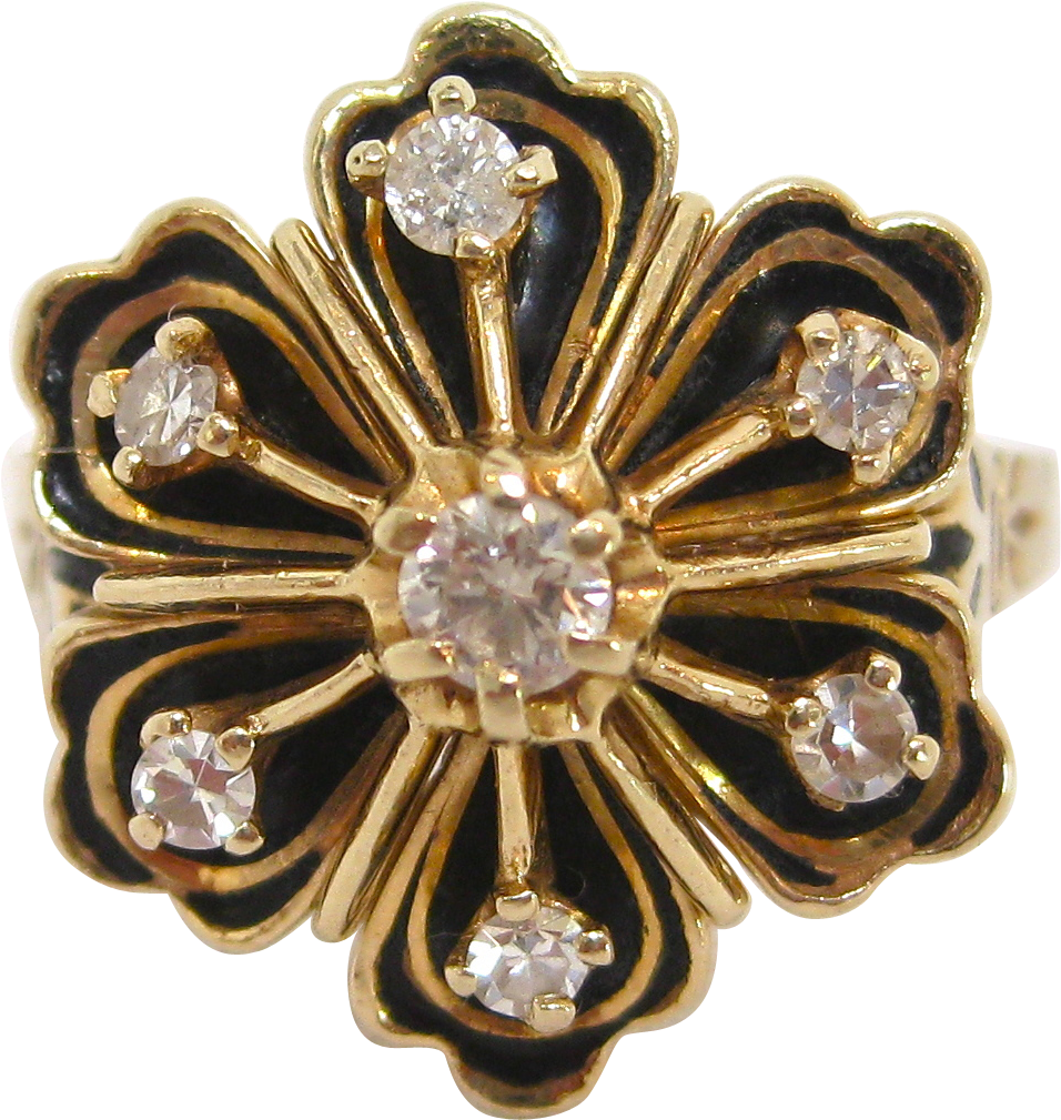 14 K Gold, Black Enamel, And Diamond Ring, Circa 1890s - Jewellery (1008x1008), Png Download