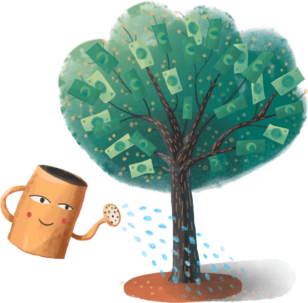 Illustration Of A Watering Can Watering A Growing Money - Moneytree (1084x1150), Png Download