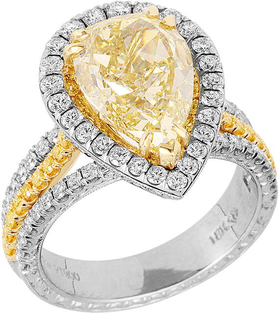 Kpr 659 Platinum And 18k Yellow Gold Ring - 3ct 10k White Gold Engagement Ring Yellow Pear Three (700x700), Png Download