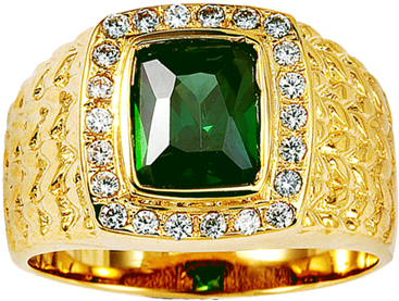 14k Yellow Gold Green Radiant Cut Cz Ring - Gold Rings For Men Png (400x400), Png Download
