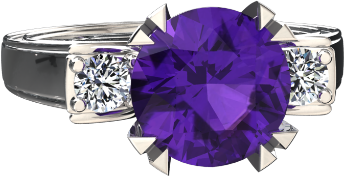 Natural Amethyst And Diamond Three Stone 14k Gold Ring - Ring (960x720), Png Download