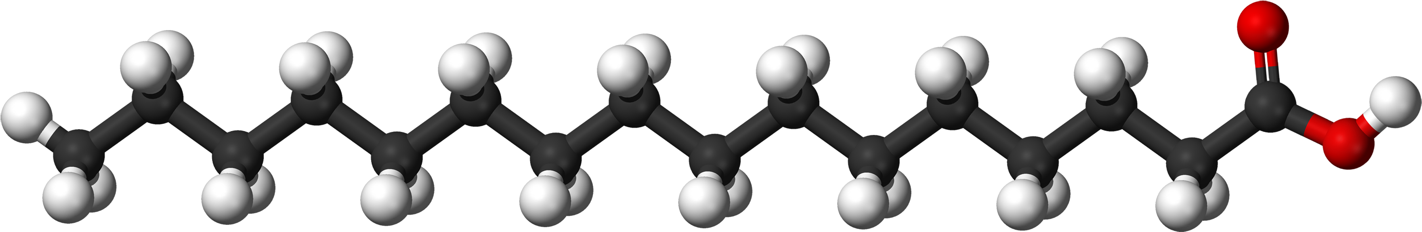 File - Palmitic Ac - Saturated Fatty Acid 3d (3000x755), Png Download