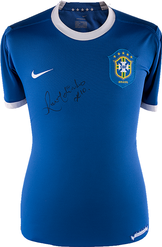 Maillot Extérieur Brésil Coupe Du Monde De La Fifa - Ronaldinho Front Autographed Brazil 2006 Away Shirt (870x890), Png Download