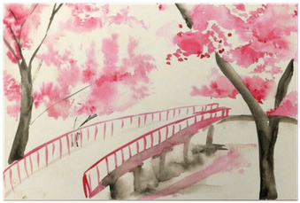 Bridge Among Cherry Blossoms, Chinese-style Landscape - Paisajes De China Flores (400x400), Png Download