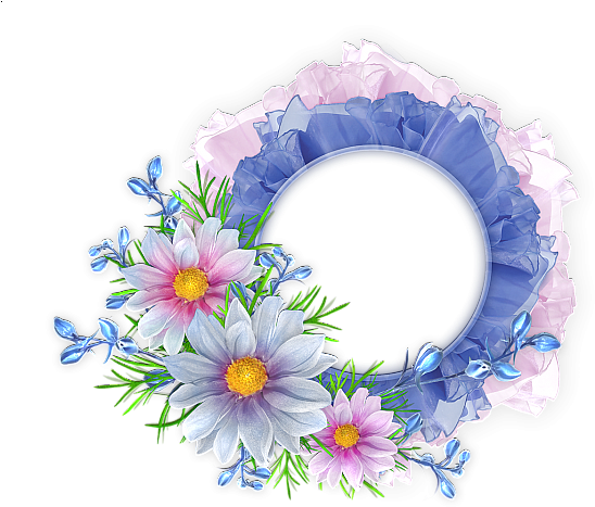 Blue And Pink Round Transparent Frame With Flowers - Flower Round Frame Png (600x485), Png Download