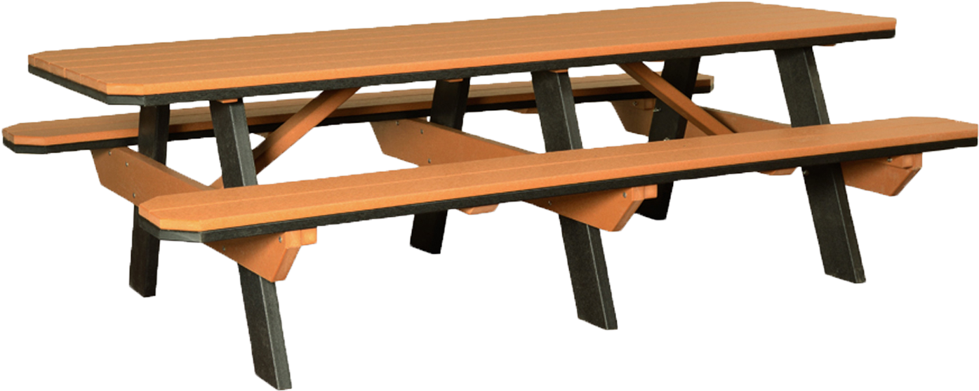 3'x8' Poly Traditional Picnic Table With Attached Benches - 3' X 8' Poly Picnic Table With Attached Benches (1500x704), Png Download