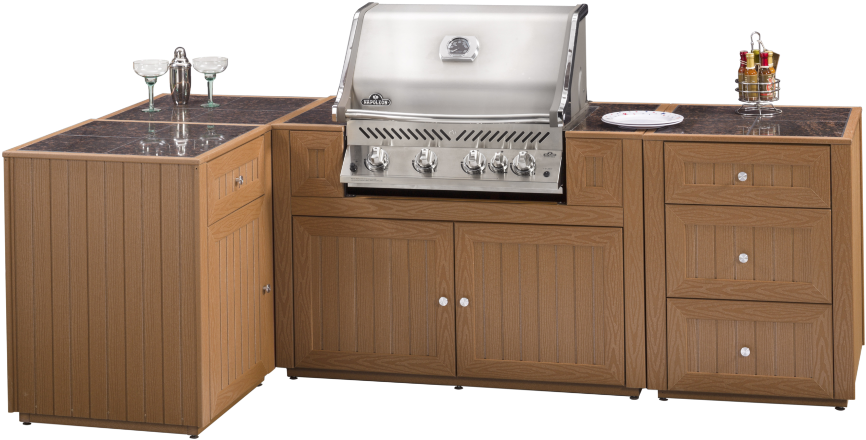 Outdoor Kitchen With Inset Grill And Storage - Outdoor Kitchen Png (1840x1024), Png Download