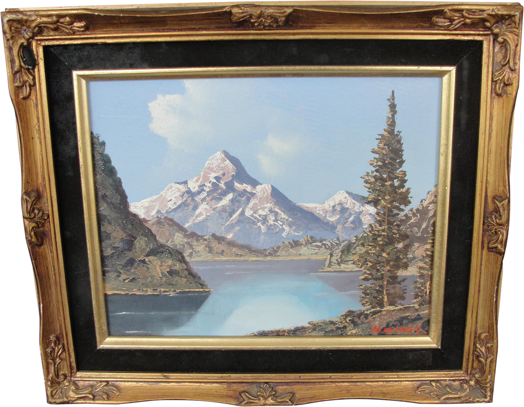 Vintage Landscape Oil On Board Painting By Gisèle Hallay - Picture Frame (1936x1504), Png Download