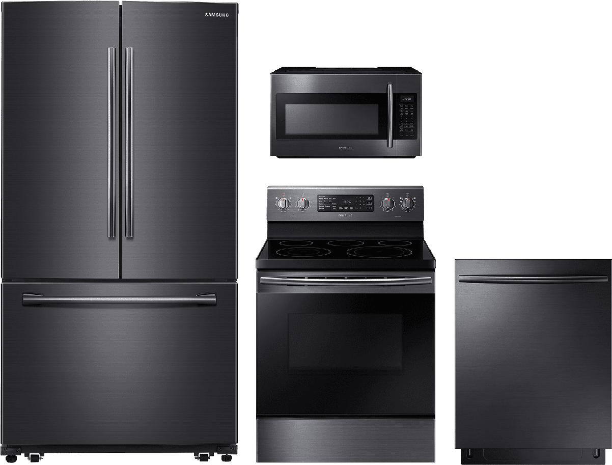 Samsung 4 Piece Kitchen Package Black Stainless Steel - Samsung (appliances) Sug-kit Samsung Black Stainless (1280x1280), Png Download