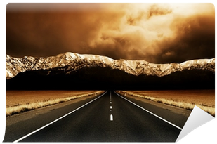 Long Straight Road Heading To Stormy Mountains Wall - Car (400x400), Png Download