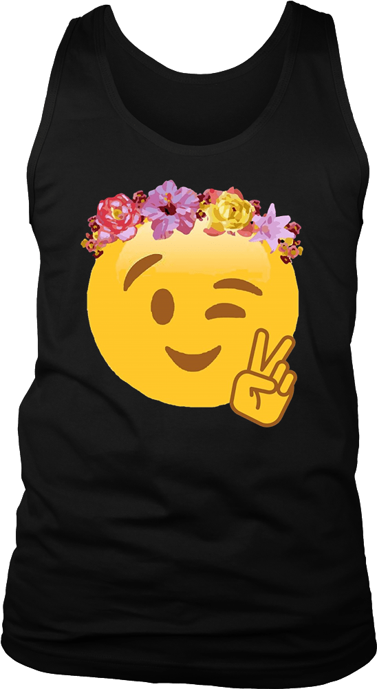 Peace Emoji Laughing Flower Crown T-shirt - Hippie Flower Power Crown Smiley Emoji Peace Sign T-shirt (960x960), Png Download