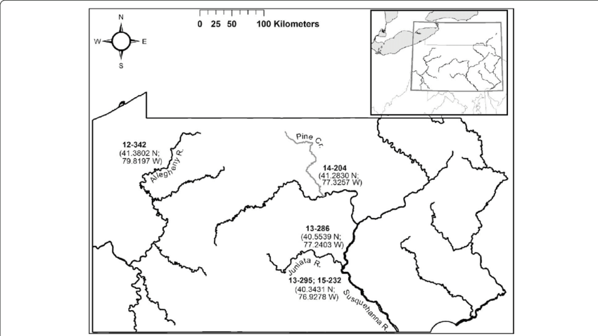 Geographic Origin Of The Five Largemouth Bass Virus - Map (850x478), Png Download