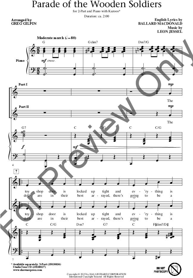 Parade Of The Wooden Soldiers Two Part By Gilpin With - Qty 10: Parade Of The Wooden Soldiers (816x1056), Png Download