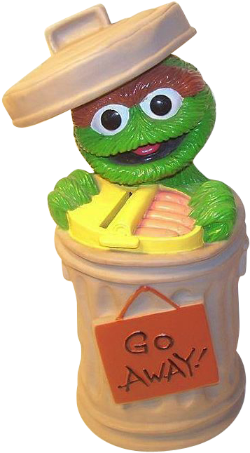 Oscar The Grouch Sesame Street Trash Can Bank Go Away - Party (645x645), Png Download