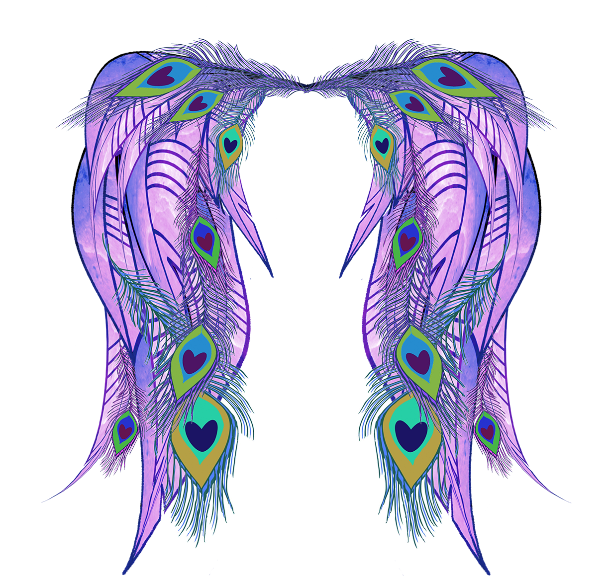 Peacock Feather Designs Png - Peacock Wings Drawing (1248x1248), Png Download