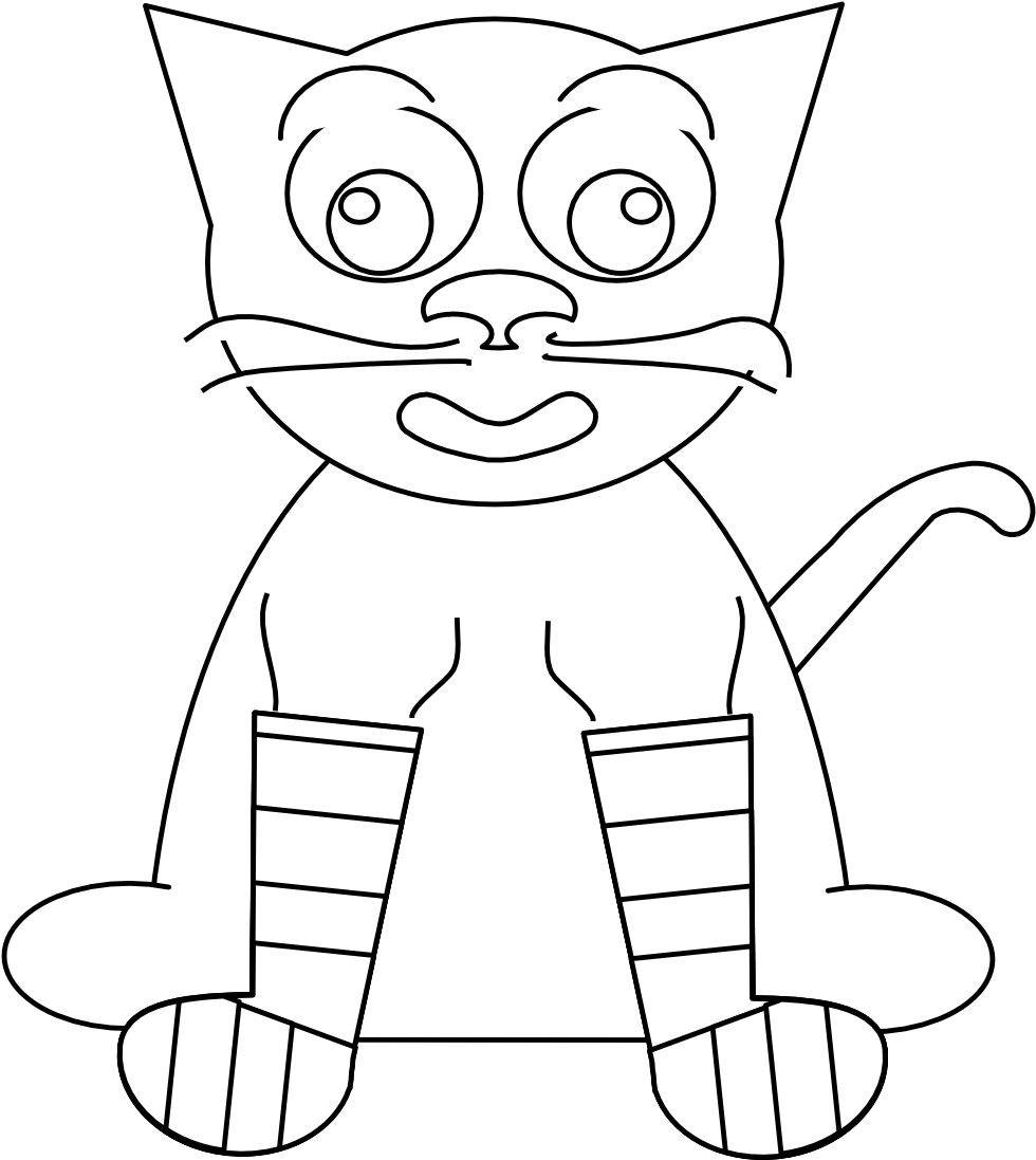Cartoon Cat In Rainbow Socks Black White Line Art Coloring - Clip Art (999x1123), Png Download