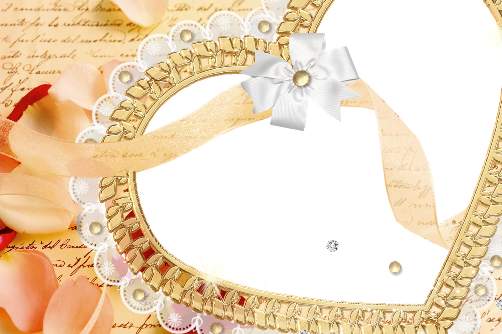 Golden Heart Wedding Frame Image Ppt Backgrounds (1600x1066), Png Download