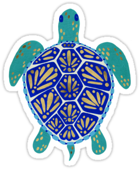 Sea Turtle Navy & Gold By Cat Coquillette - Sea Turtle Print (375x360), Png Download