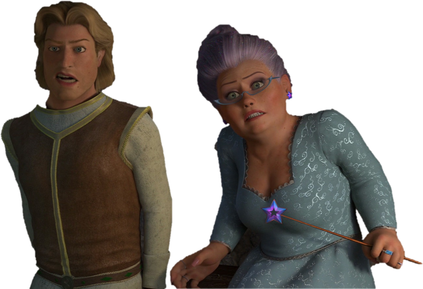 Shrek 2 Fairy Godmother And Prince Charming (2000x1125), Png Download