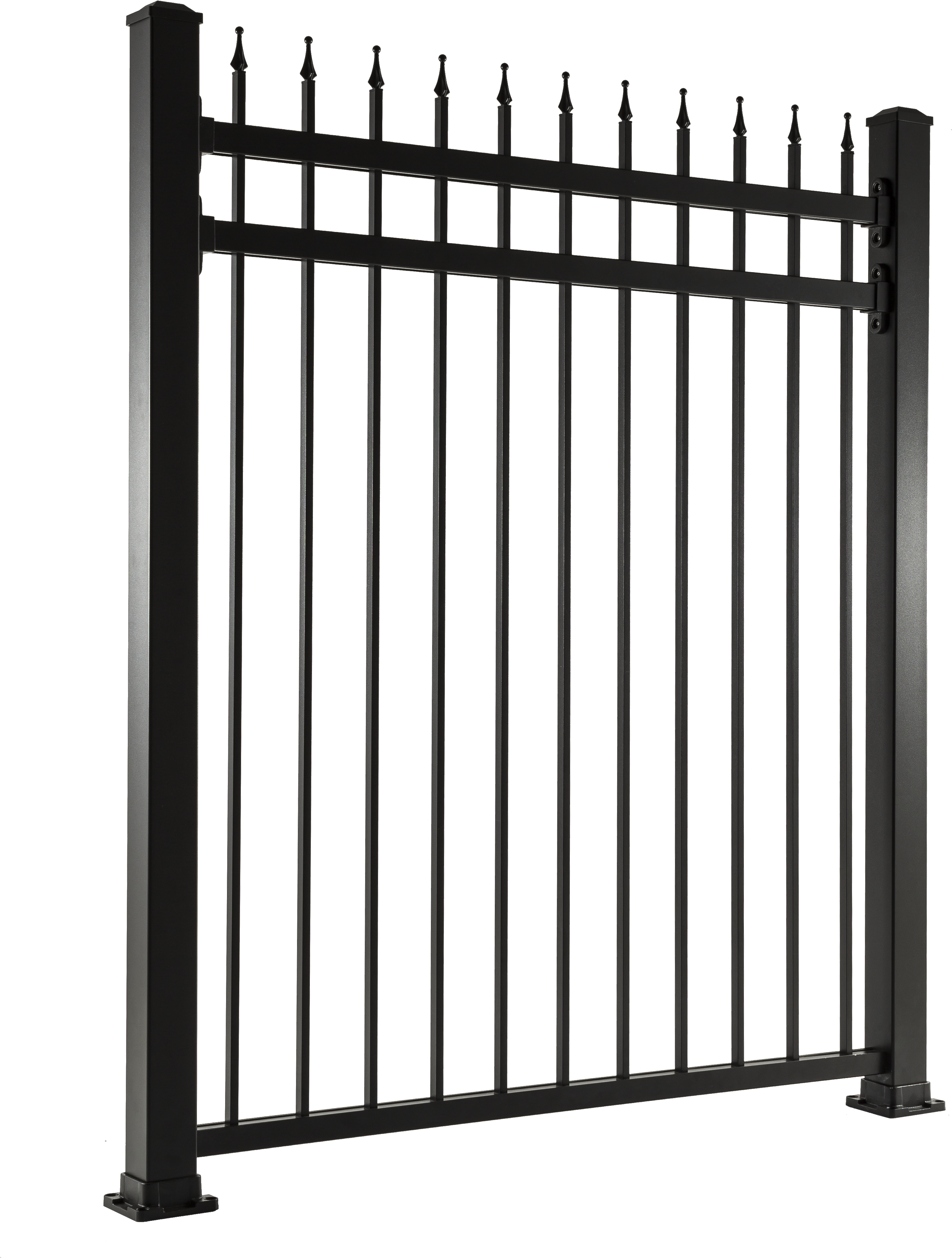 Aluminum Fence Picket Top Double Bar Design With Finials - Wrought Iron Single Gate (3493x4366), Png Download