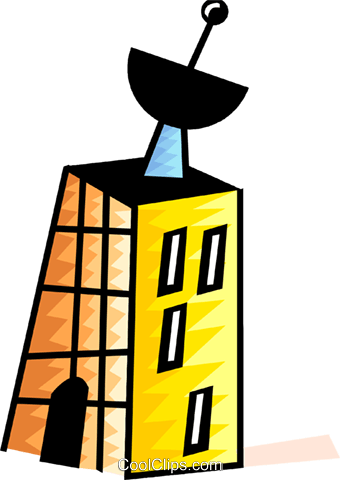 Apartment Building With Satellite Dish Royalty Free - Building With Satellite Clipart (340x480), Png Download