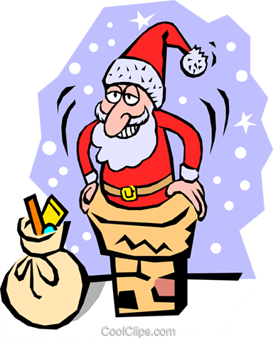 Santa Claus Going Down The Chimney Royalty Free Vector - Santa Going Down The Chimney (384x480), Png Download