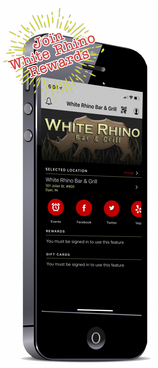 White Rhino Bar & Grill Is Located At 101 East Joliet - White Rhino Bar & Grill (515x1200), Png Download